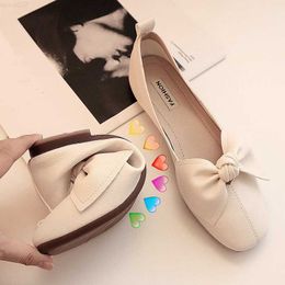 Dress Shoes 2023 Butterfly Knot Shallow Loafers Women PU Leather Ballet Flats Casual Soft Rubber Sole Moccasin Boat Shoes Work Driving Shoes L230724