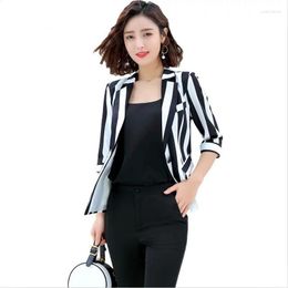 Women's Suits Summer Stripe Blazer Women Suit 2023 Spring Blazers Short Sleeve Slim Coat Female Jacket Fashion
