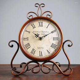 Table Clocks European Vintage Decor Clock Iron Silent Retro Home Bedroom Living Room Office