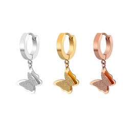 Hoop Huggie Stainless Steel Rose Gold Butterfly Earrings For Women Fashion Jewellery Double Matte Hie Pendants Gift 1 Pair Drop Delivery