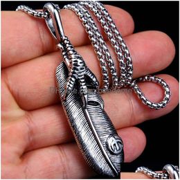 Pendant Necklaces Punk Eagle Claw Feather Stainless Steel Ancient Sier Necklace Women Men Nightclub Hip Hop Fashion Fine Jewelry Drop Dhvvm
