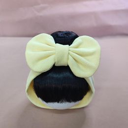 Hair Accessories Infant Baby Girl Bow Bun Wig Hat Patchwork Rib Cotton Elastic Born Children Headband For Kids Girls Headwear