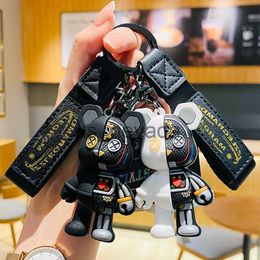 Keychains Lanyards PVC Robot Mechanical Bear Keychain Leather Key Chain for Men Car Key Women Handbag Pendant Fashion Punk Half Skull Body Keyring J230724