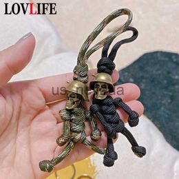 Keychains Lanyards Skull Head Soldier King Keychain Lanyard Pendants Jewellery EDC Outdoor Knife Bead Tool Punk DIY Paracord Handmade Woven Accessory J230724