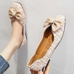 Dress Shoes Butterfly-Knot square toe fabric moccasins woman ballet flats shallow flats shoes women fairy striped slip on ballerina femme L230724