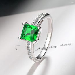 Cluster Rings Green Simulated Nano Emerald Created Ruby Ring 925 Sterling Silver Gemstone Solitaire Engagement For Women