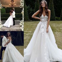 2021 Sweet Beach Wedding Dresses With Sweetheart Sexy Illusion Lace Applique Bodice A Line Tulle Court Train Bridal Gowns Outdoor 209u