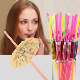 240x5mm Handicraft Drinking Straw Kid Birthday Party Wedding Fluorescence Umbrella Decor Straws Bar Disposable Drink Tools Easy Carry ECO-friendly JY24