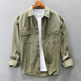 Men's Casual Shirts Vintage Cargo Military Mens Spring Autumn Multiple Pockets Solid Colour Cotton Long Sleeve Loose Coats Male