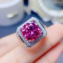 Cluster Rings 5ct Pink Moissanite Men's Ring 925 Silver Beautiful Firecolour Diamond Substitute