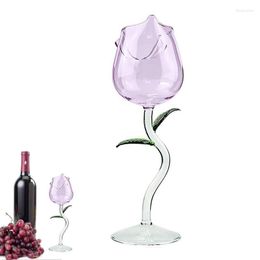 Wine Glasses Rose Shape Glass With Colored Leaves Red Goblet Cocktail Transparent Pink Cup For Wedding Birthday Celebrations