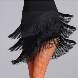 Latin Dance Skirt Sexy Women Chacha Samba Tango Layers Tassels Fringes Dresses Competition Performamnce Salsa Lady Latin Costume