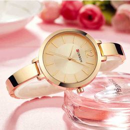 Women's Watch Curren Fashion Gold Es Rustless Steel Ultra Dunne Quartz Romantic Clock Montre Femme 0902