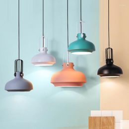 Pendant Lamps Nordic Macaron E27 LED Light Fixture Post Modern DIY Restaurant Living Room Bedroom Aluminum Single Pink Hanging