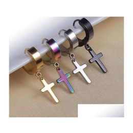 Stud 4 Colours Allergy Cross Ear Clasp Fashionable Titanium Punk Studs Stainless Steel Earrings Wholesale Drop Delivery Jewellery Dhape