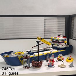 Action Toy Figures 745Pcs Ocean Exploration Ship Steamer Boat Building Blocks Toys Model Bricks Birthday Gifts for Children Friend 60266 Same 230724