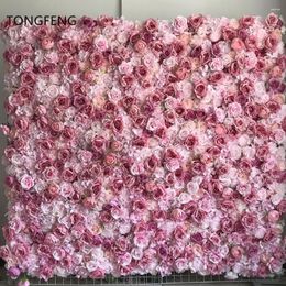 Decorative Flowers Artificial Silk Hydrangea Rose 3D Flower Wall Panels Wedding Party Backdrop Decoration Stage Arch Pink 8pcs/Lot TONGFENG