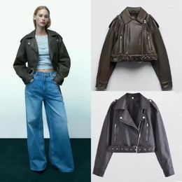 Women's Jackets PU Faux Leather Jacket For Women Fashion Vintage Zipper Bomber Girl Windbreak Moto Biker Coat In Outerwears Streewear