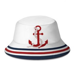 Wide Brim Hats Bucket Hats Summer Nautical Navy Red Anchor Bucket Hats for Boys Girls Fashion Sailing Ships Marine Ocean Fisherman Hat Travel Panama Hat 230724