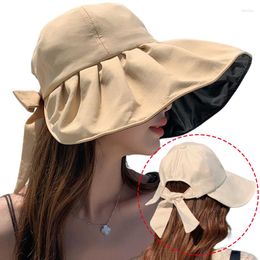 Wide Brim Hats Summer Women Fisherman Cap Anti-UV Bowknot Beach Bucket Hat Ladies Foldable Decoration Travel Sunscreen Caps