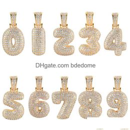 Other Jewellery Sets Arabic Numerals Pendant Necklace 60Cm Chain Hip Hop Set 18K Gold Copper Iced Out Diamond Zircon Number Necklaces Fo Dhass