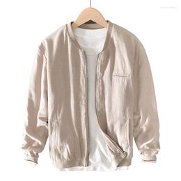 Men's Jackets Classic Timeless Ramie Jacket Spring And Autumn Loose Japanese Retro Solid Casual Youth Linen Baseball Uniform