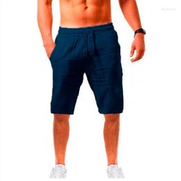 Men's Shorts Cotton Linen Pants Summer Solid Color Breathable Casual Elastic Waist Fitness Hip-hop Street W