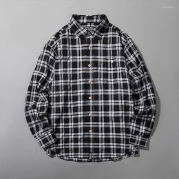 Men's Casual Shirts Spring Oversized Men Cotton Plaid Shirt Button Up Hip Hop Long Sleeve Tops Korean Harajuku Mens Clothing Vintage