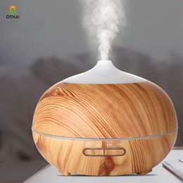 1pc 500ml Air Humidifier, Aroma Diffuser Remote Control Humidifier, Wood Grain Mist Maker, Aromatherapy Air Purifier For Home & Office