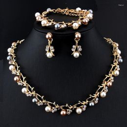 Necklace Earrings Set European And American Imitation Pearl Three Piece Bracelet Collarbone Temperament Dress Accessories