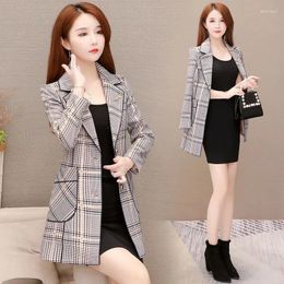 Women's Suits 2023 Middle-aged And Elderly Spring Autumn Blazers Fashion Long Sleeve Plaid Suit Jacket Femme Windbreaker Outerwear