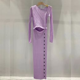 2023 New Designer Women's Dress! French Design Light Purple Knitted Long Dress Women's Wrapped Hip Skirt