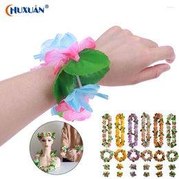 Decorative Flowers 4Pcs/set Artificial Hawaiian Flower Leis Garland Necklace DIY Party Decor Fancy Dress Hawaii Beach Fun