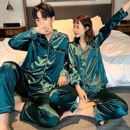 Men's Sleepwear M-5XL Oversize Luxury Pyjama Satin Silk Pyjamas Set Couple Slpwear Family Pijama Lover Night Suit Men Women Casual Homewear