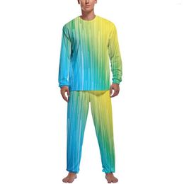 Men's Sleepwear Rainbow Striped Pyjamas Vertical Lines Male Long Sleeve Fashion Pyjama Sets 2 Pieces Bedroom Custom Birthday Gift