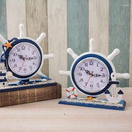 Wall Clocks Mediterranean Style Clock Beach Sea Theme Nautical Ship Wheel Anchor Desktop Decoration Hanging Ornament Home Decor