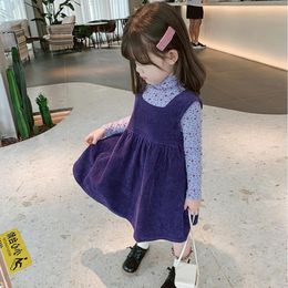 Girls' Corduroy Vest Dress Autumn And Winter New Style Children's Sleeveless Bandage Warm Purple Suspender Dresses WTA21