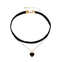 Chokers Korean Velet Y Short Choker Necklace For Women Black Two-Layer Love Pendant Necklaces Clavicle Chain Fashion Jewellery Gift Drop Deliv
