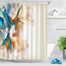 Shower Curtains 72'' Realistic Colourful Hummingbird And Floral Bathroom Waterproof Fabric Curtain Polyester 12 Hooks Bath Accessory Sets