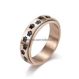 Band Rings Stainless Steel Dog Paw Ring Relieving Anxiety Rotatable Spinner For Women Men Rose Gold Fashion Jewellery Gift Drop Delivery Dh5W2