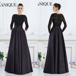 2019 Janique Black Long Sleeves Formal Gowns A-Line Jewel Lace Beaded Mother of The Bride Dresses Custom Made Women Evening Wear332f