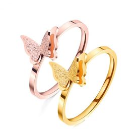Cluster Rings Trendy Scrub 3D Butterfly Rose Gold Color Jewelry Stainless Steel Engagement Frosted Ring No Fade Drop Delivery