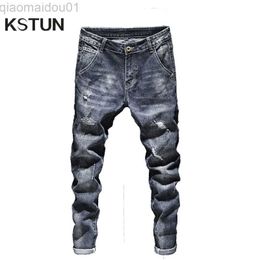 Men's Jeans Biker Jeans Men Dark Blue Stretch Slim Fit Ripped Distressed Streetwear Denim Pants Casual Retro Man Trousers Hiphop Jean Homme L230724