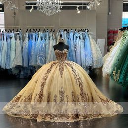 Sweetheart Ball Champagne Princess Gown Quinceanera Dress for Girls Beaded Sequined Birthday Party Gowns Prom Dresses Vestido De s es
