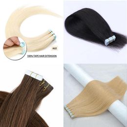 Colour Black Brown White Blonde Tape In Human Remy Hair Extensions 100g 40pcs Brazilian Double Sides Adhesive283l