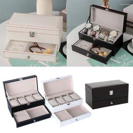 Watch Boxes 4 Grids Carbon Fibre Quartz Gift Jewellery Storage Double Box Display Organiser Case