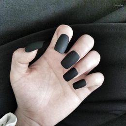 False Nails 24pcs/box Matte Frosted Black Nail Patch Wearable Fake Short Full Cover Set Manicure For Girls