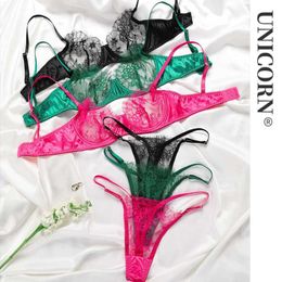 Transparent Bra Set Sexy Lingerie Lace Push Up Briefs Panty See Through Underwear Women Bralette Thongs 230717