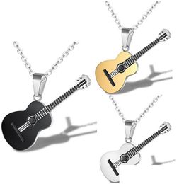 Pendant Necklaces Punk Titanium Steel Music Guitar Necklace Uni Hip Hop Fashion Personality Link Chain Chokers Jewelry Gift Drop Delivery Pe