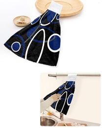 Towel Blue Black Geometric Abstract Lines Hand Towels Home Kitchen Bathroom Hanging Dishcloths Loops Soft Absorbent Custom Wipe